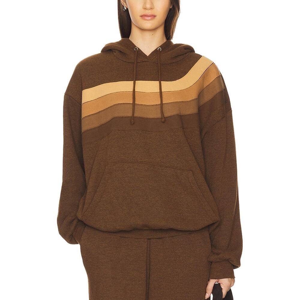 Aviator Nation Relaxed Brown Wave Stripe 4 Pullover Hoodie Size XS